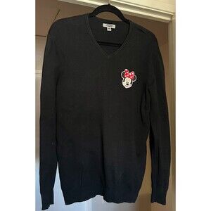 Disney Minnie Mouse Sweater  Black V Neck Uni Sex Size L Edwards 100% Cotton